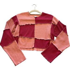 Le Lis Boutique Pink Color Block Patchwork Cropped Long Sleeve Top Small